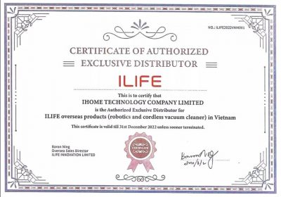 Chứng nhận sản phẩm Ilife của Ihome