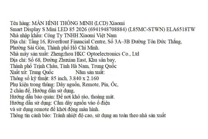 Màn hình thông minh Xiaomi 4K 85 inch Smart Display S L85MC-STWN 2026 13
