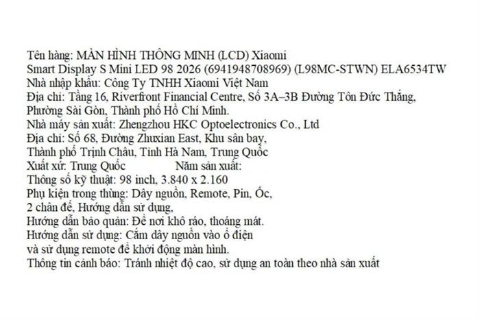 Màn hình thông minh Xiaomi 4K 98 inch Smart Display S L98MC-STWN 2026 13